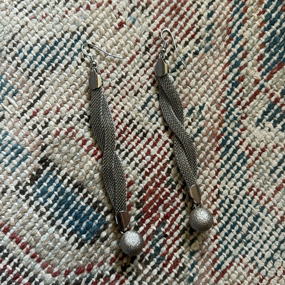 Vintage Silver chainmail earrings with ball